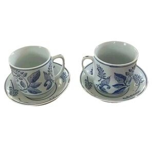 IDG Italy White With Blue Flowers Pattern cups & saucers - Set Of 2